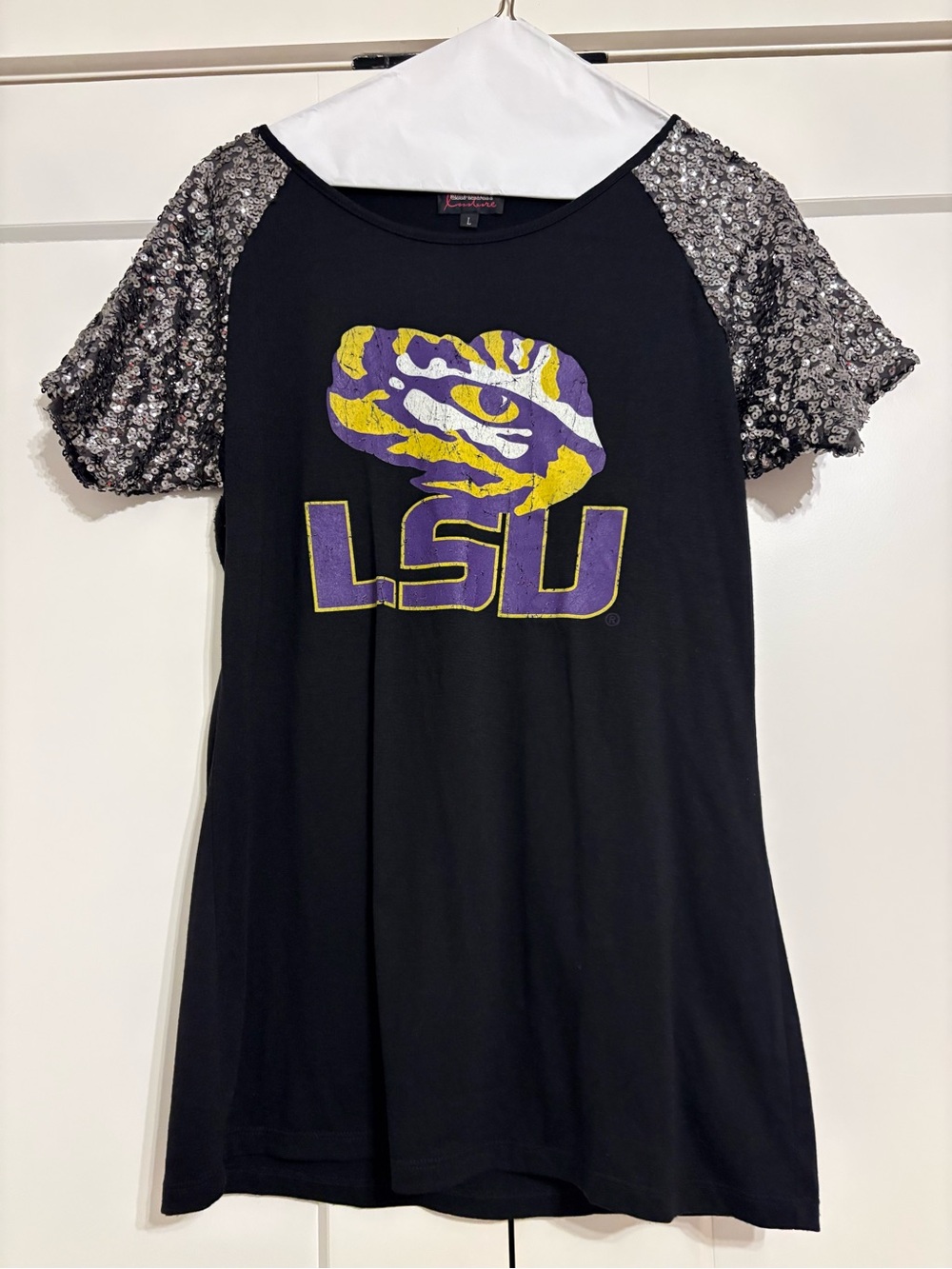 LSU Sequin Sleeve Black Tee